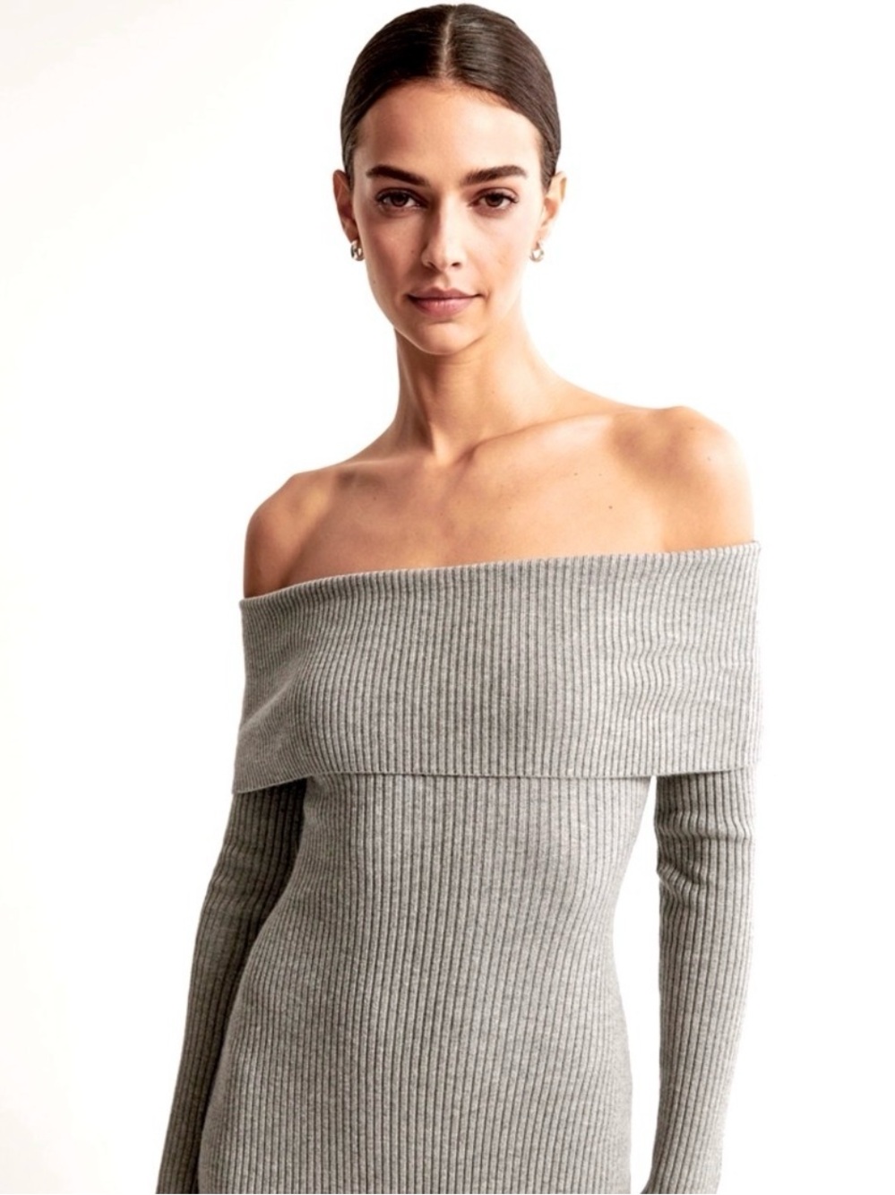 Abercrombie & Fitch NWOT Off Shoulder Bodycon Rib Knit Maxi Sweater Dress (M) - Picture 5 of 11